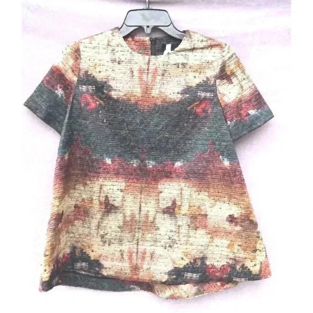 NEW Co Women's LUXURY Brand Dark Green ALINE TOP Short Sleeve Blouse - Small